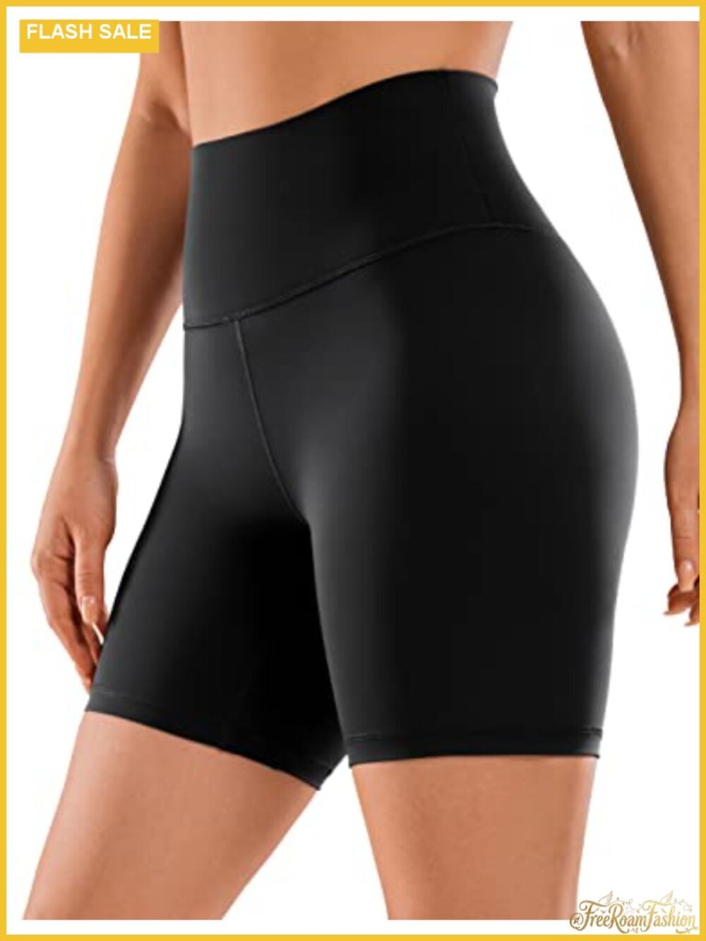 High Rise Mid Thigh Biker Shorts with Hidden Pocket
